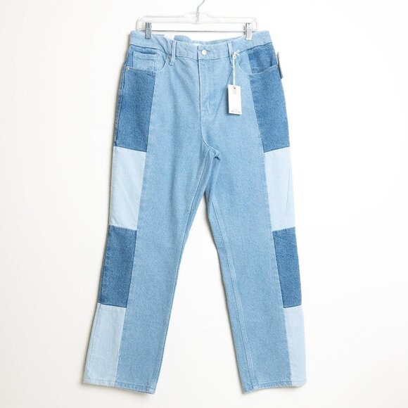 Good American Patchwork Jeans Good Icon Relaxed Straight Ankle Size 14/ US 32 - Picture 3 of 14